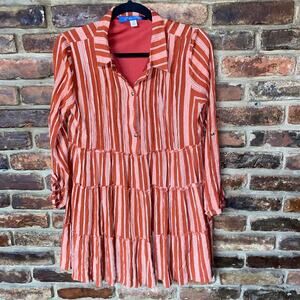 Francesca's Blue Rain Orange Striped Tiered Tunic Top Women's Size Small